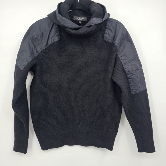 rag & bone Andrew Military Hoodie Black Merino Wool Size M - Picture 4 of 9